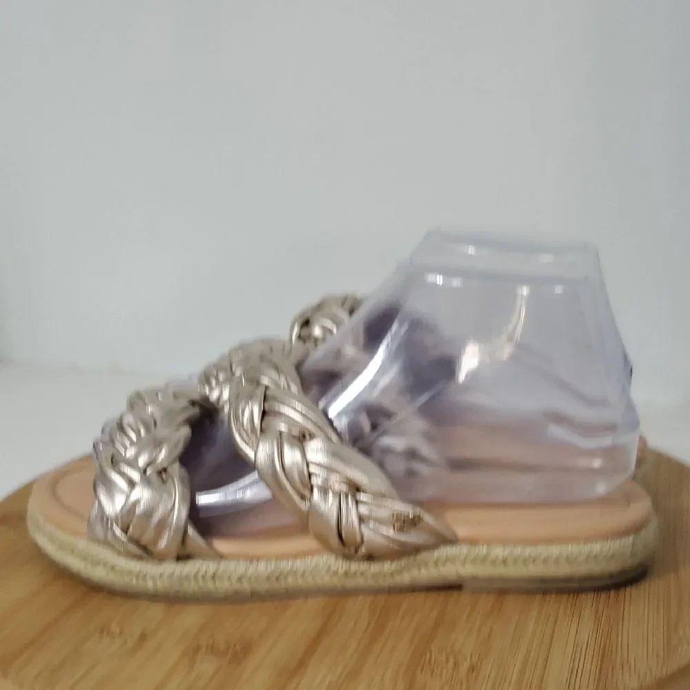 Sam Edelman Noreene Braided Leather Metallic Gold Jute Slides Women's 8